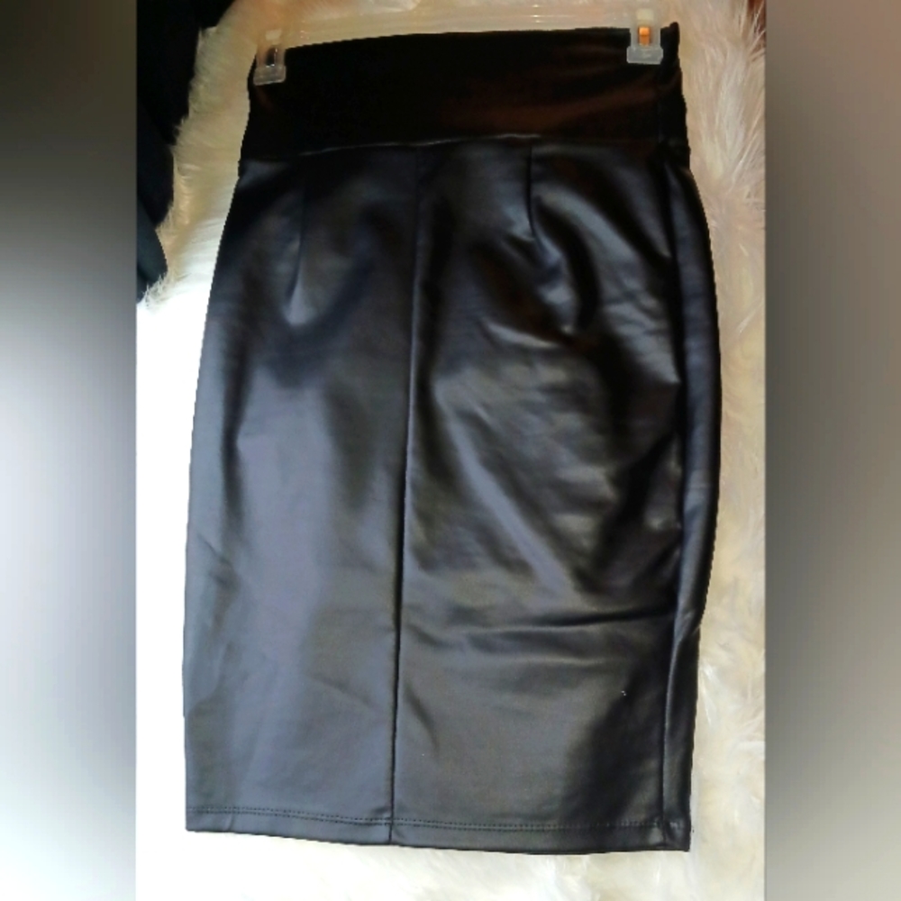 Black Faux Leather Pencil Skirt